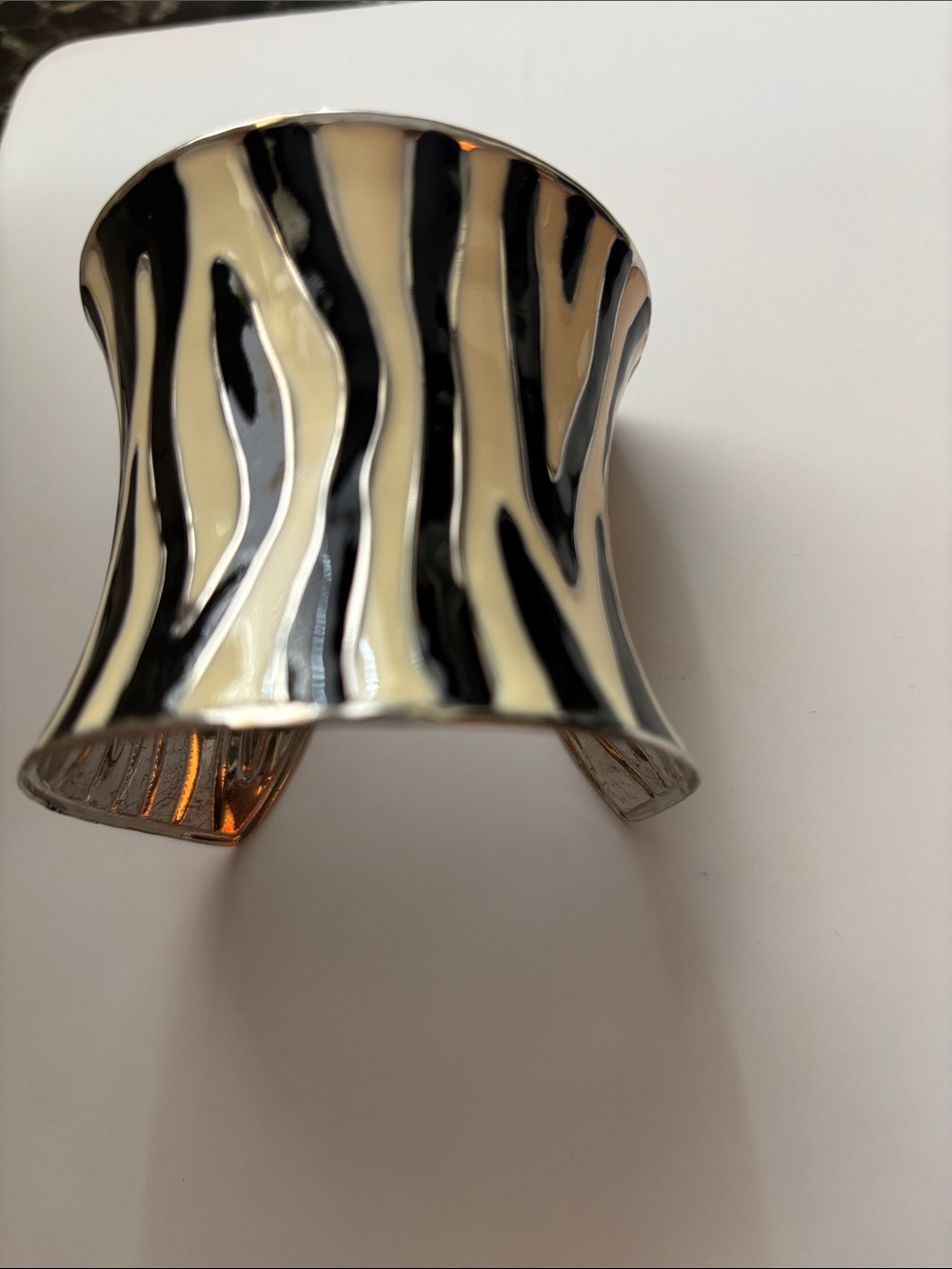 Zebra Stripe Wide Cuff Bracelet in Black and Cream